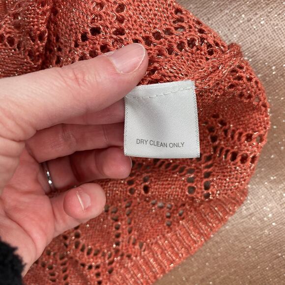 Y2k indie Crochet Worthington Sweater V-neck peach cottage summer L - Picture 9 of 9